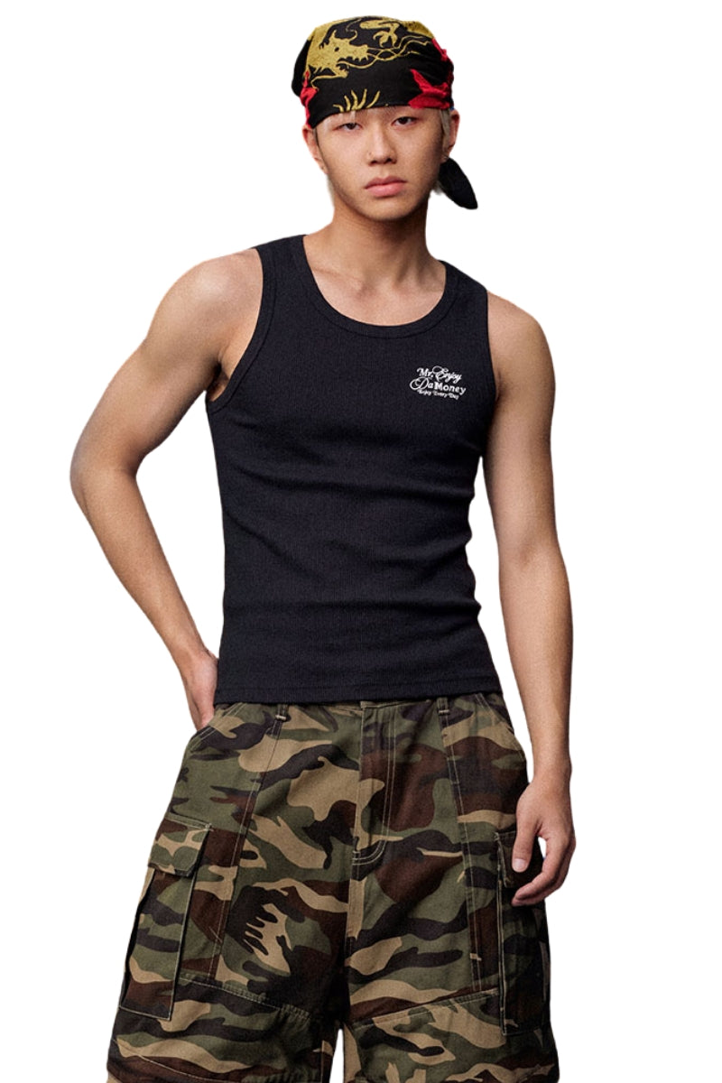 MEDM Classic Script Letter Embroidery Heavyweight Men Sleeveless Tank Top