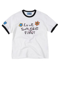 MEDM × YUY Jade Hugging Heart Slogan Contrast Trim Crew Neck Tee
