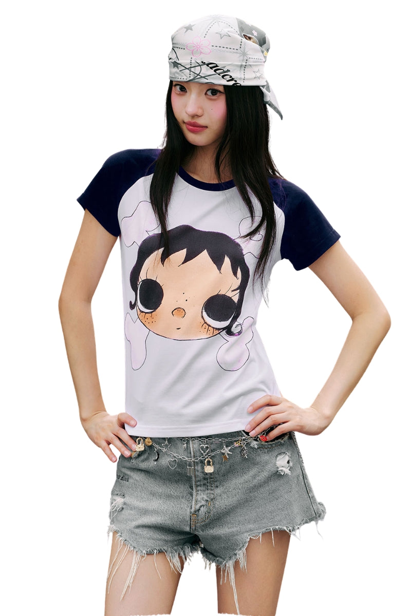 MEDM YUY Jade Big Face Bone Women Slim Raglan Tee