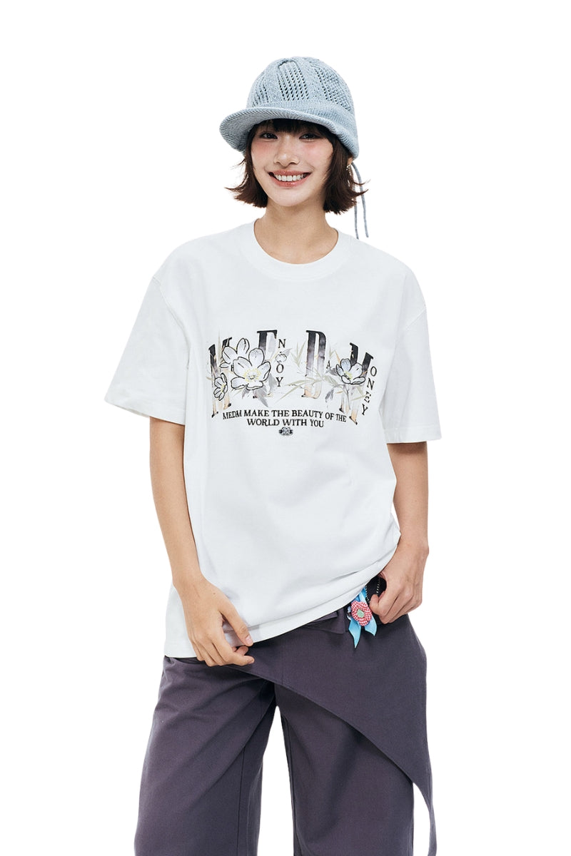 MEDM Ink Floral Embroidered Unisex Short Sleeve Tee