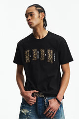 MEDM double skin leopard print chest four-word short sleeve T