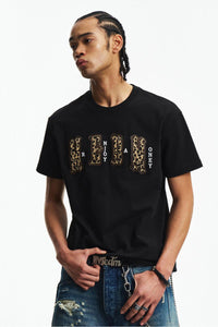 MEDM double skin leopard print chest four-word short sleeve T