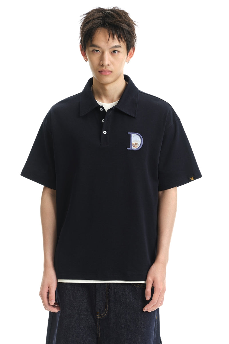 DangerousPeople DSP Vintage Hot‑Air‑Balloon Shell‑Stitch Letter Polo