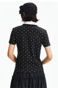 MEDM Fake Two-Piece Polka Dot Short-Sleeve POLO