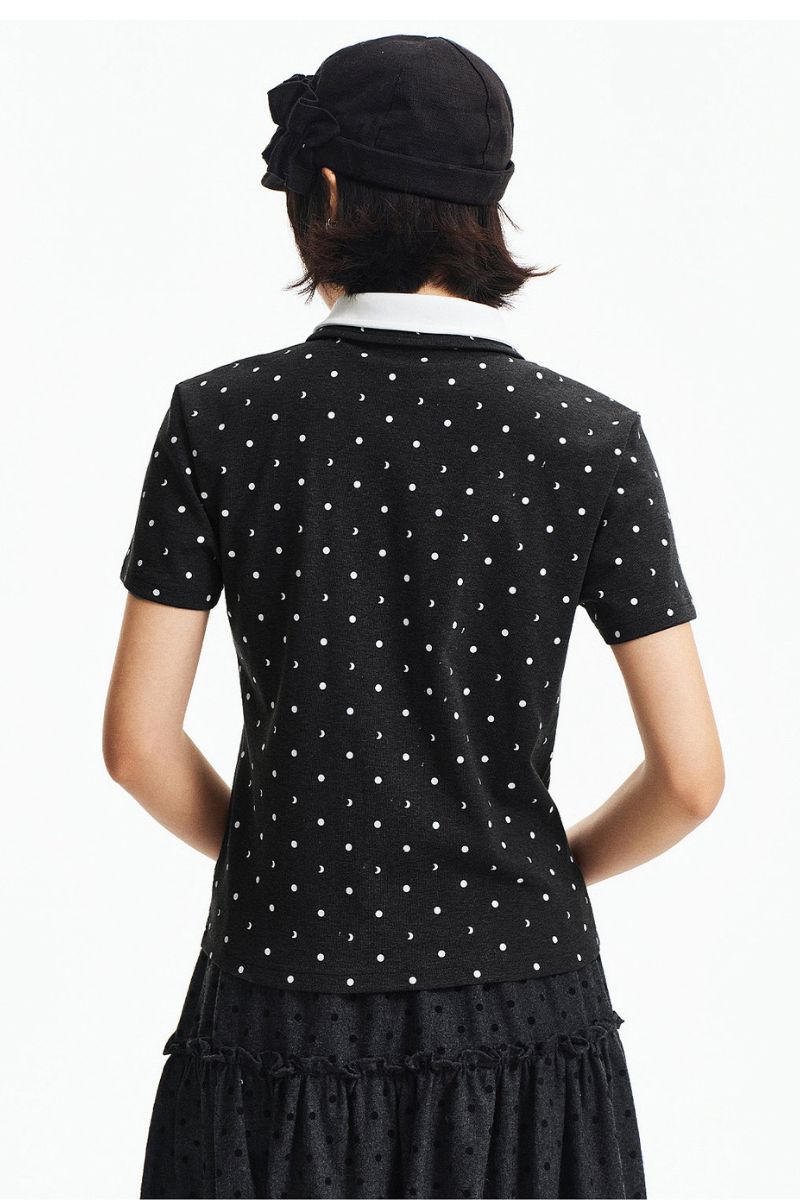 MEDM Fake Two-Piece Polka Dot Short-Sleeve POLO