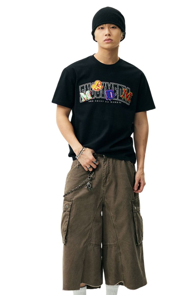 MEDM Double Color Embroidery Letter Unisex T-Shirt