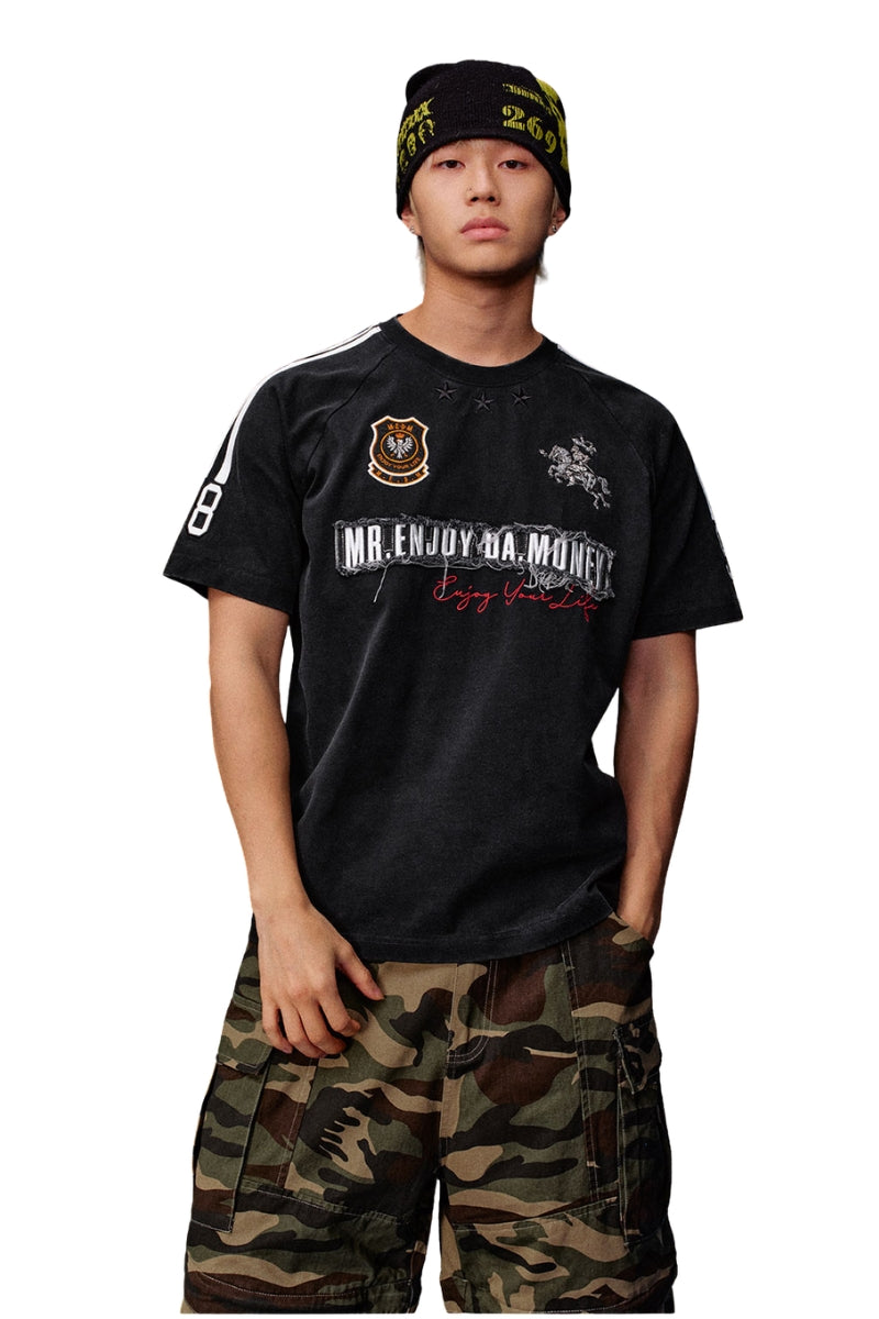 MEDM Denim Patch Embroidery Washed Tee