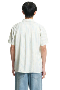 Dangerouspeople DSP｜Retro Music Cat Stripe Seersucker Short Sleeve Shirt