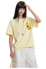 Dangerouspeople DSP Woven Label Pocket Print Tee Loose Drop‑Shoulder Couple T‑Shirt