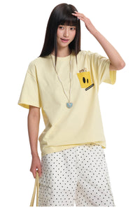 Dangerouspeople DSP Woven Label Pocket Print Tee Loose Drop‑Shoulder Couple T‑Shirt