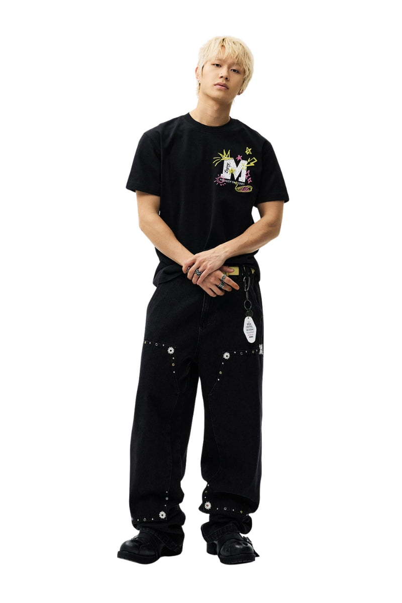 MEDM Color Graffiti Logo Print Loose Short Sleeve Tee