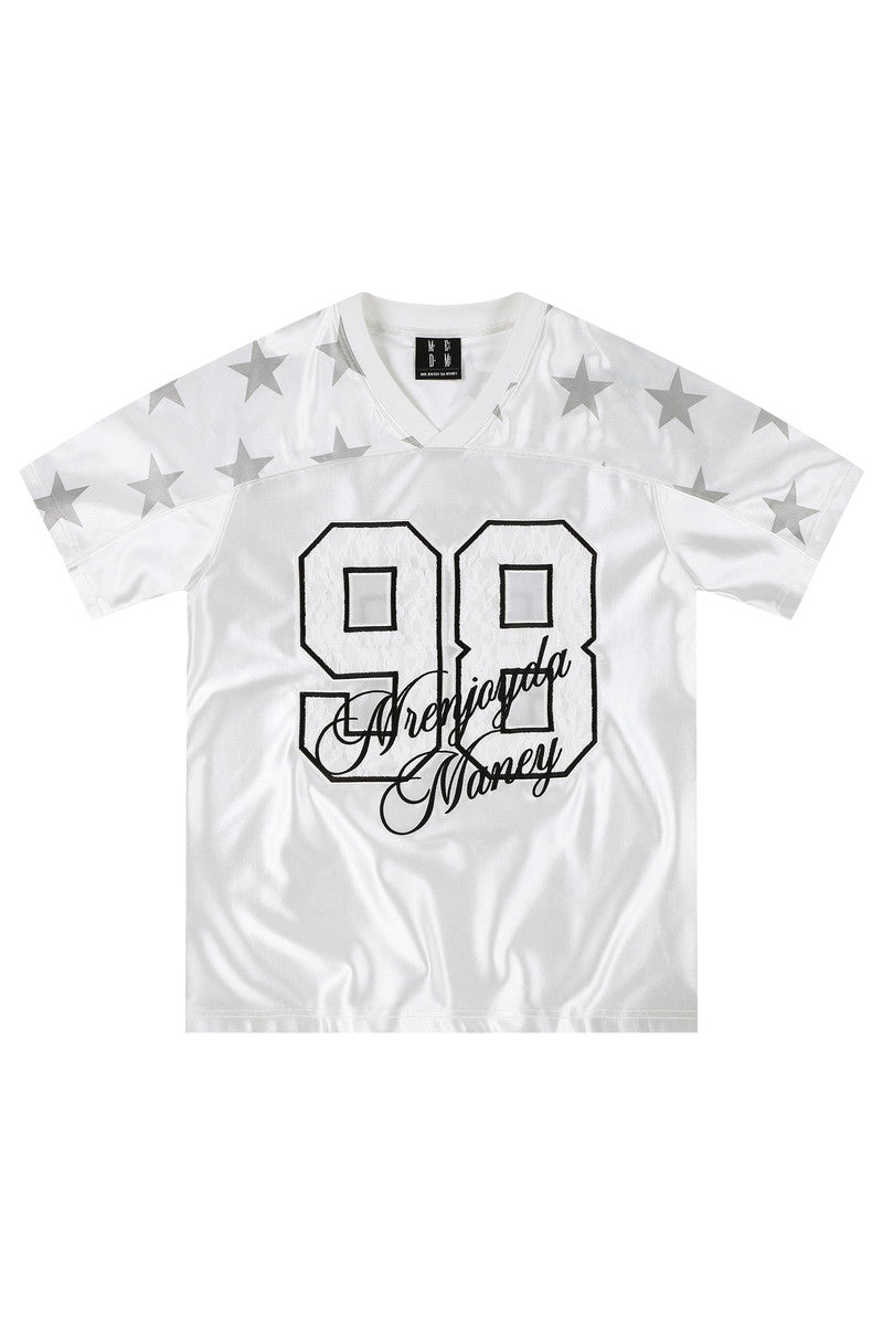 MEDM 2026 Star Number V-Neck Jersey Women Sporty Loose Short Sleeve T-Shirt