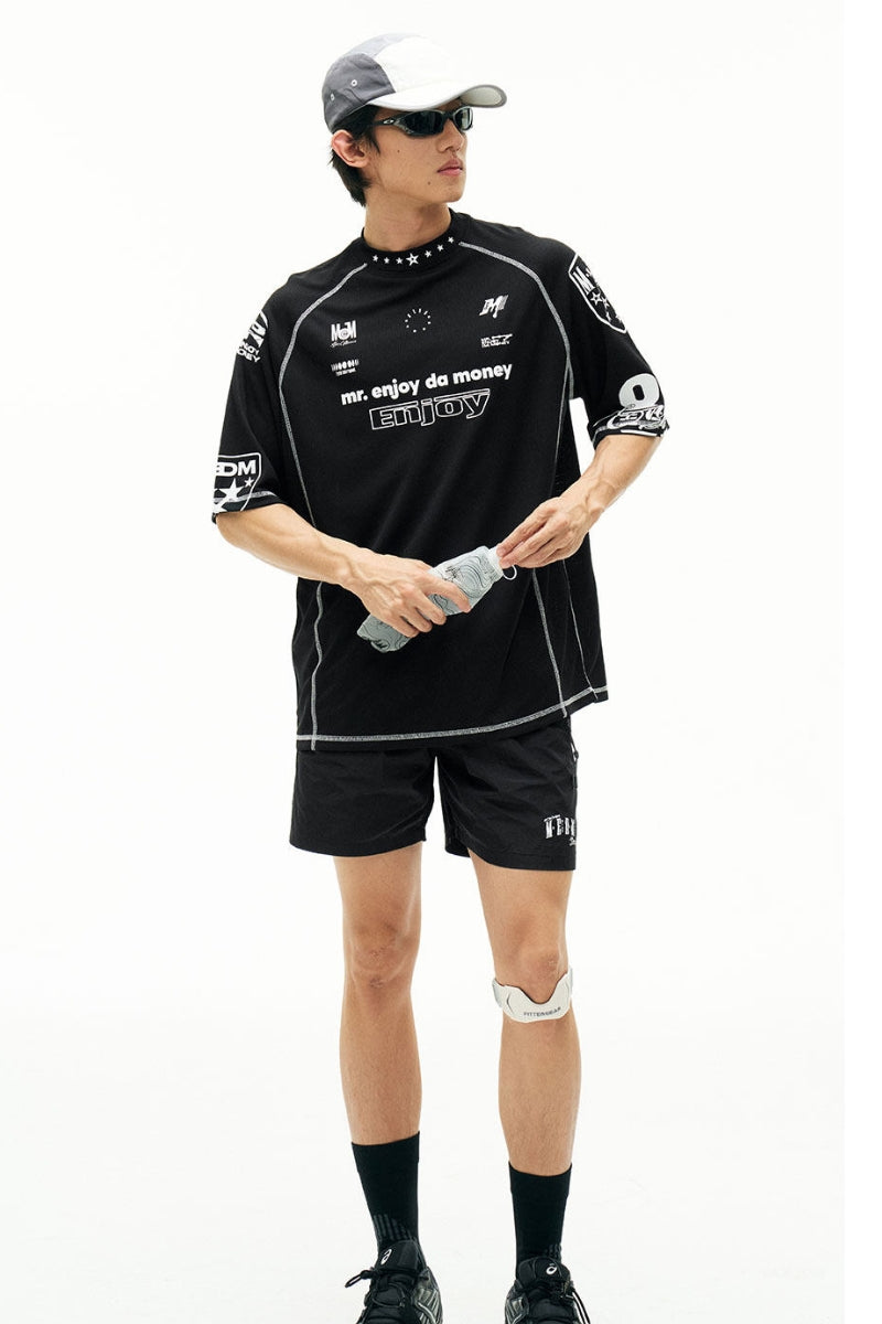 MEDM Contrast Stitch Star Print Quick Dry Sports Tee