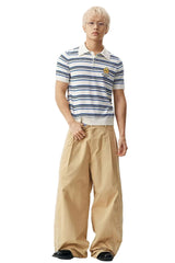 MEDM 3D Floral Stripe Knit Short Sleeve Polo Shirt for Men