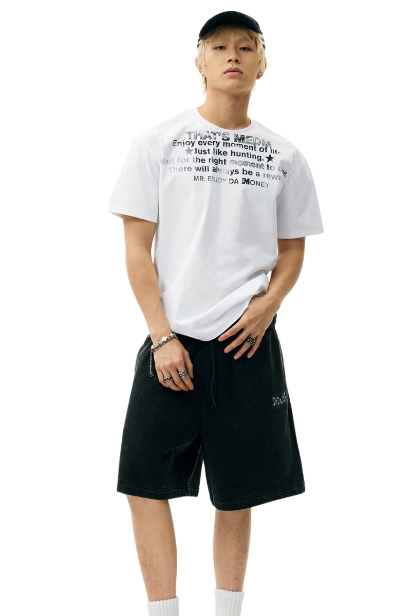 MEDM Vintage Letter Print Split Hem Unisex T-Shirt