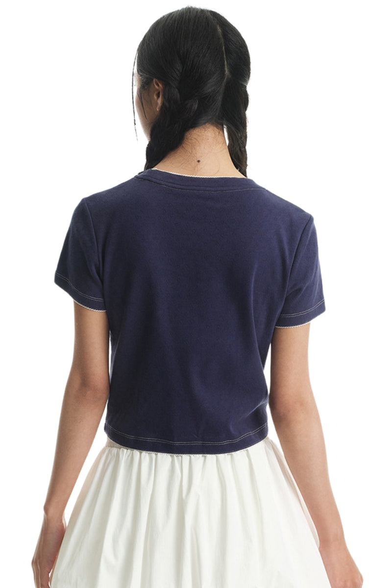 DangerousPeople DSP Rose Badge Stretch Lace Cotton Tee
