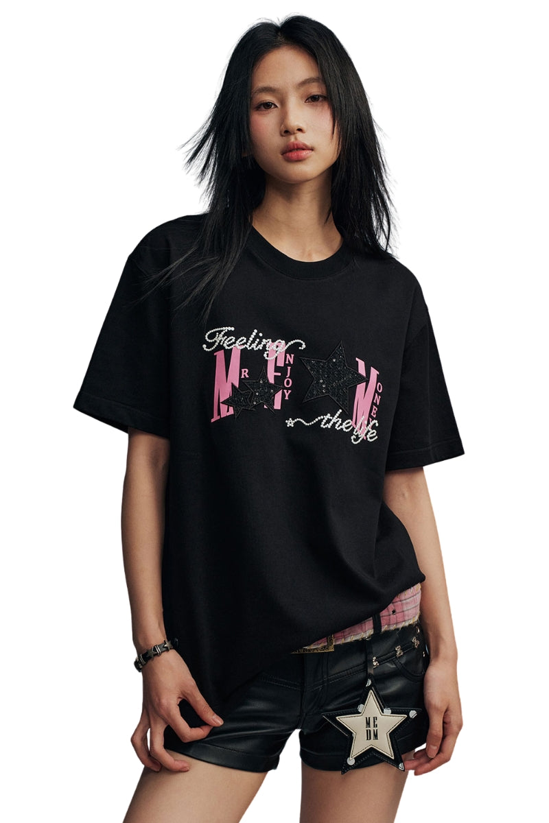 MEDM Star Patch Print Cotton Couple Tee