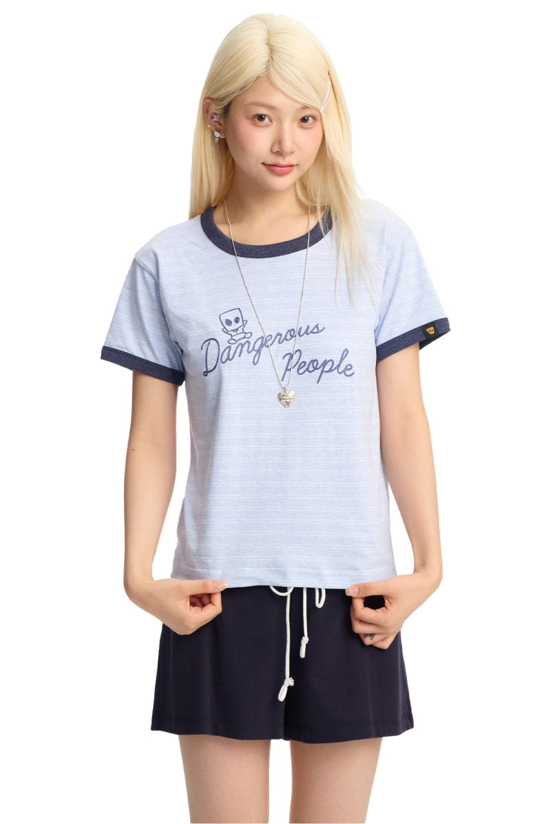 Dangerouspeople DSP Fun Stripe Patchwork Fitted Women's Cotton T‑Shirt