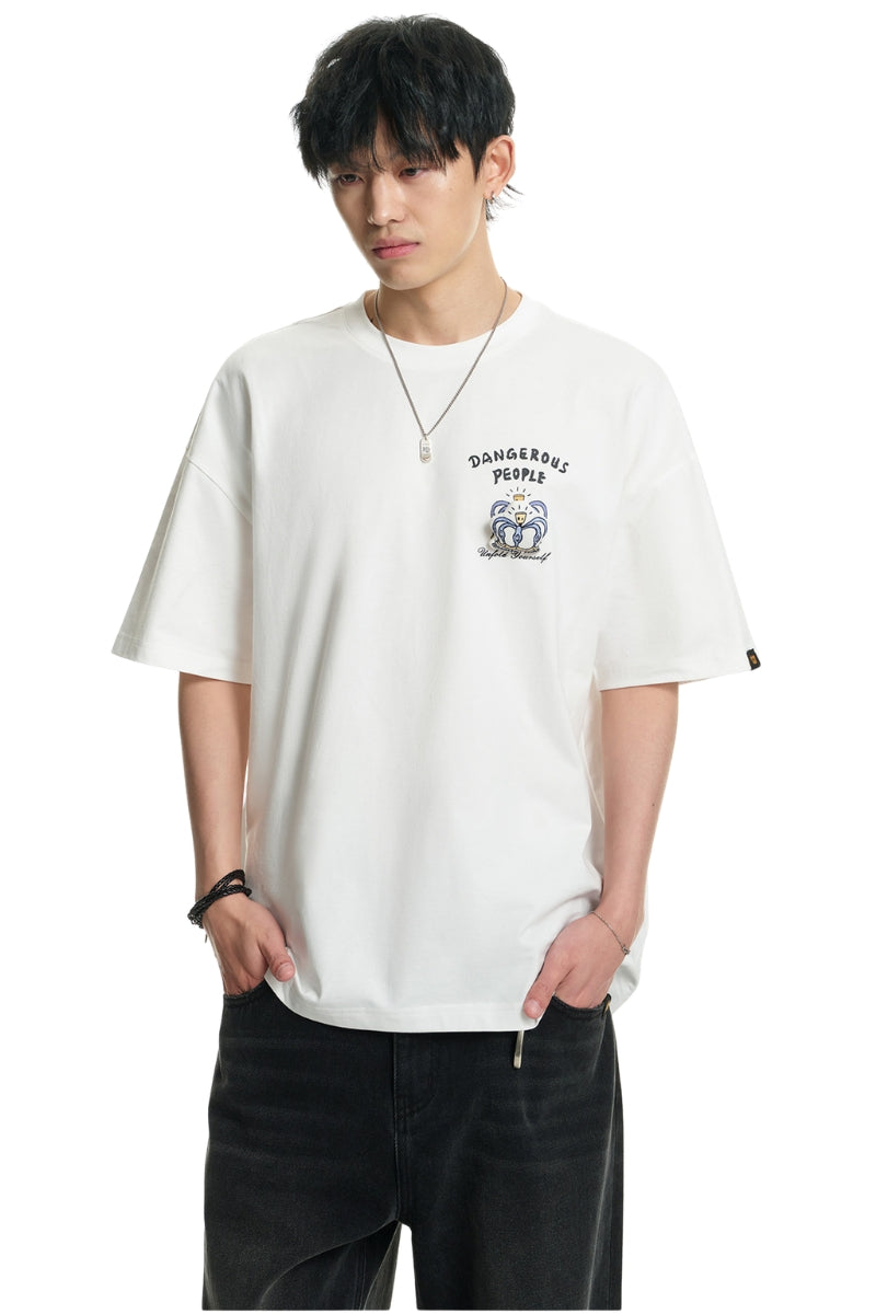 DangerousPeople DSP Detachable Small‑D Crown Print Drop‑Shoulder Tee