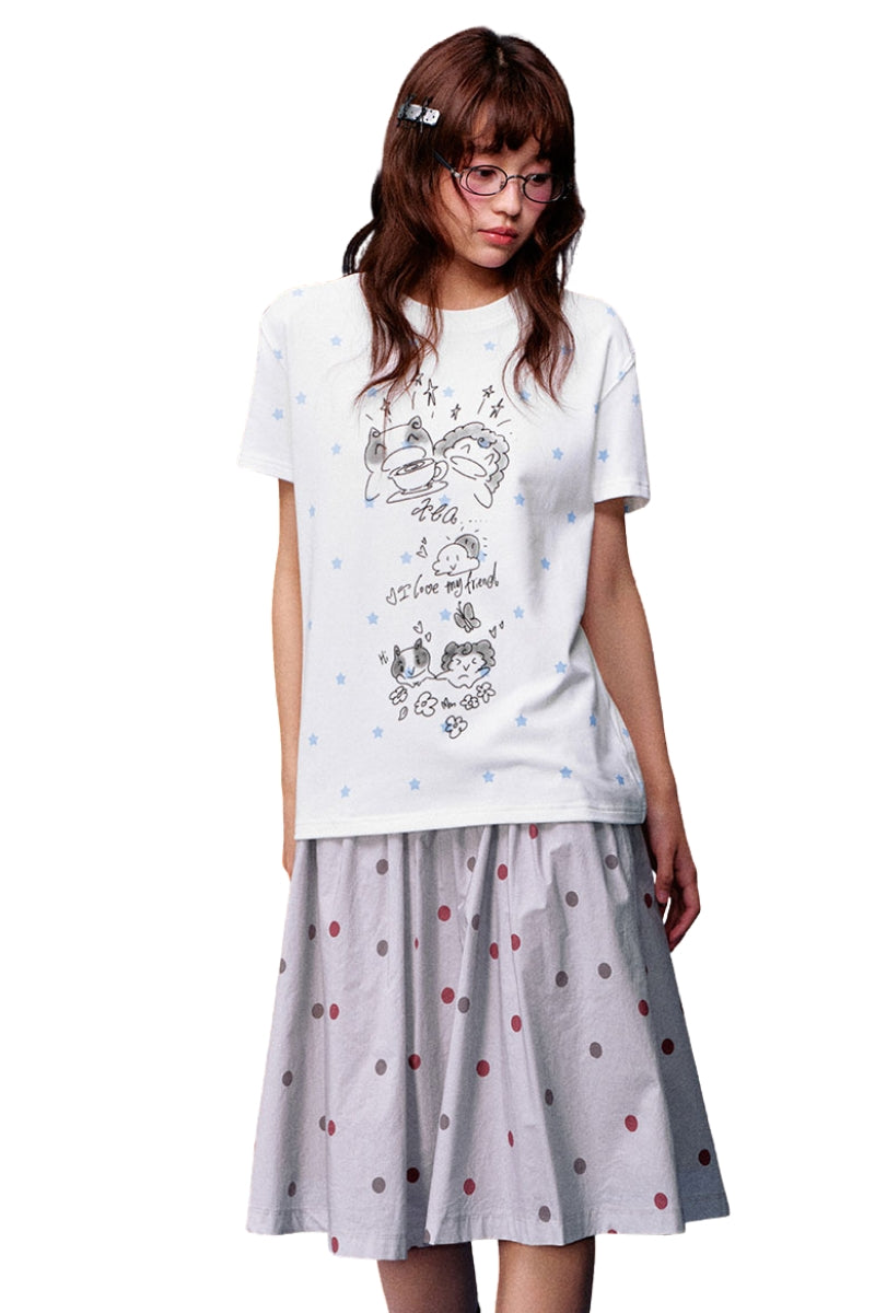 MEDM Star Print Crew Neck Loose Casual T-Shirt
