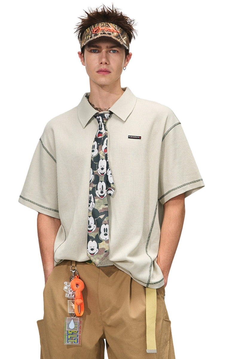 BJHG Summer Men Retro Waffle Knit Polo Shirt Quick‑Dry American Daily Wear Top