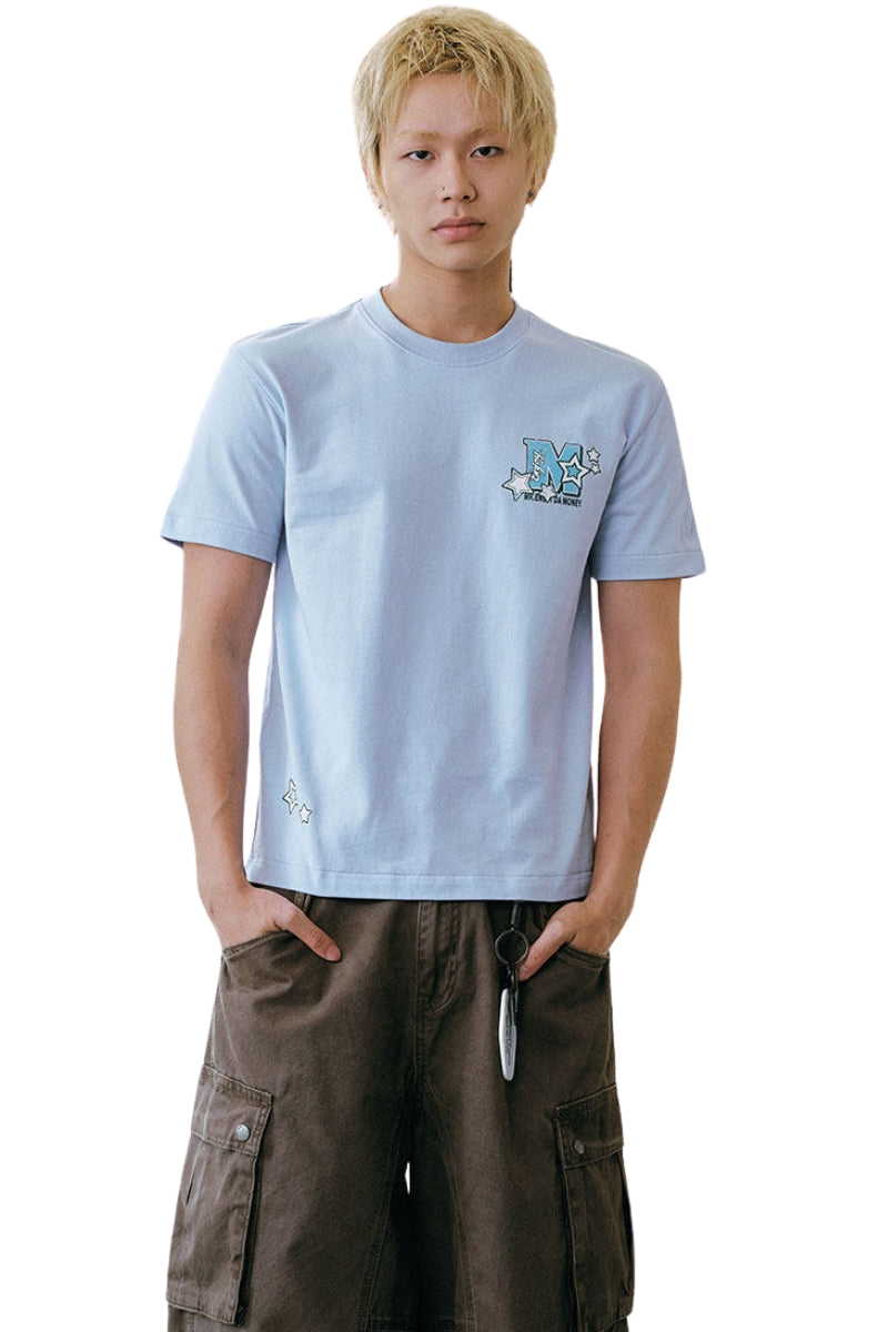 MEDM Gradient Star Font Print Heavy Cotton Couple Tee