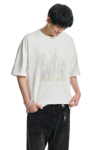 Dangerouspeople DSP Small‑D Castle Firework Embroidery Loose Tee