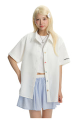 Dangerouspeople DSP Waffle‑Knit Puzzle Dessert Embroidered Casual Open Shirt