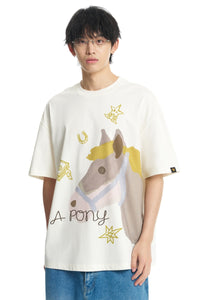 DangerousPeople DSP Pony Series Color‑Block Money‑Luck Pony Loose Tee