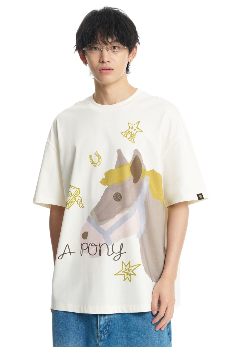DangerousPeople DSP Pony Series Color‑Block Money‑Luck Pony Loose Tee