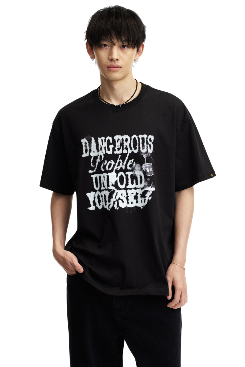 Dangerouspeople DSP Gradient Letter Print T‑Shirt Summer Unisex Couple Streetwear Tee