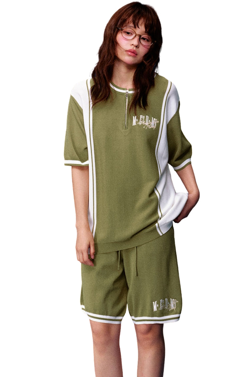 MEDM Old Money Color Block Knit Set Drop Shoulder Tee