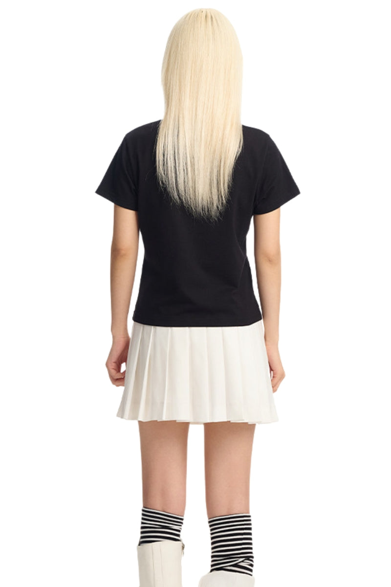 DangerousPeople DSP Glitter Mini‑D Print Tee Slim Fit Sweet‑Cool Women T‑Shirt