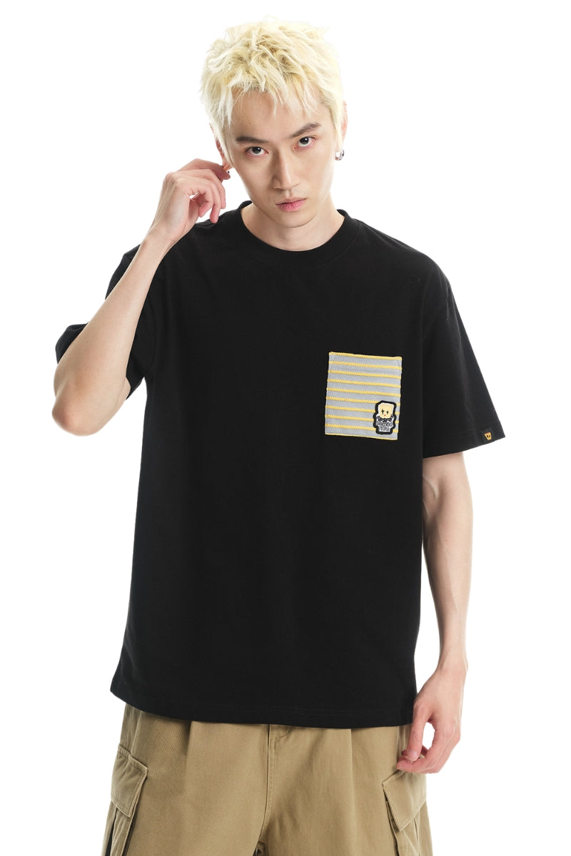 DangerousPeople DSP Color‑Block Imitation‑Embroidery Print Cotton Tee