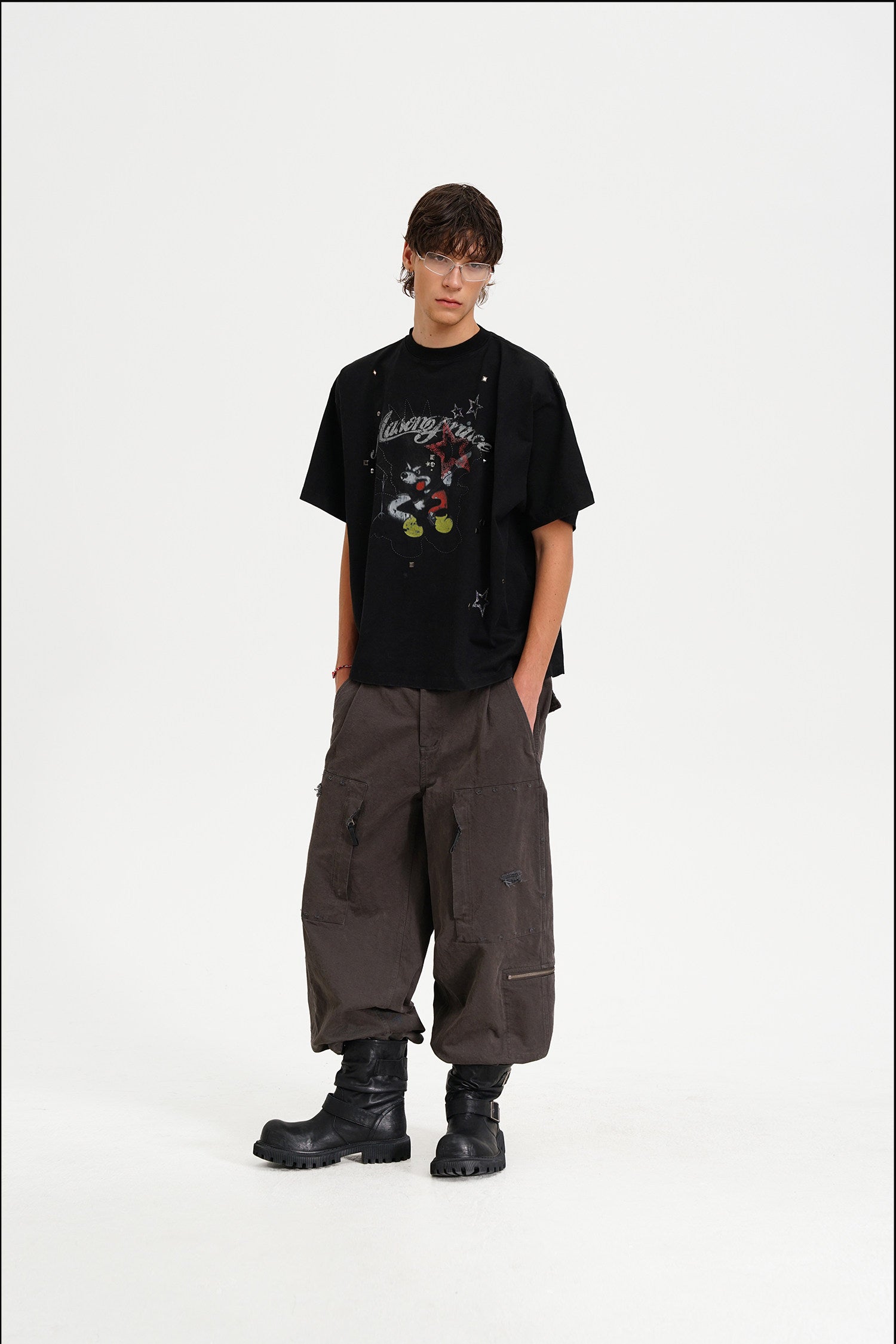 Masonprince  New Year Unfinished Parody Bear Double-Style Reversed Short-Sleeve T-Shirt