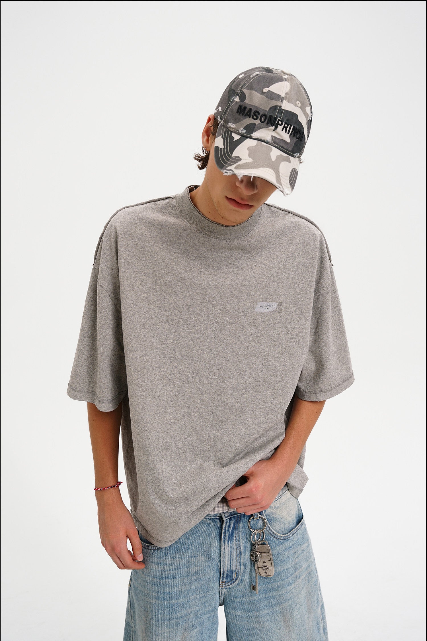 Masonprince 26 Early Spring Layered Crew Neck Knit Short-Sleeve T-Shirt