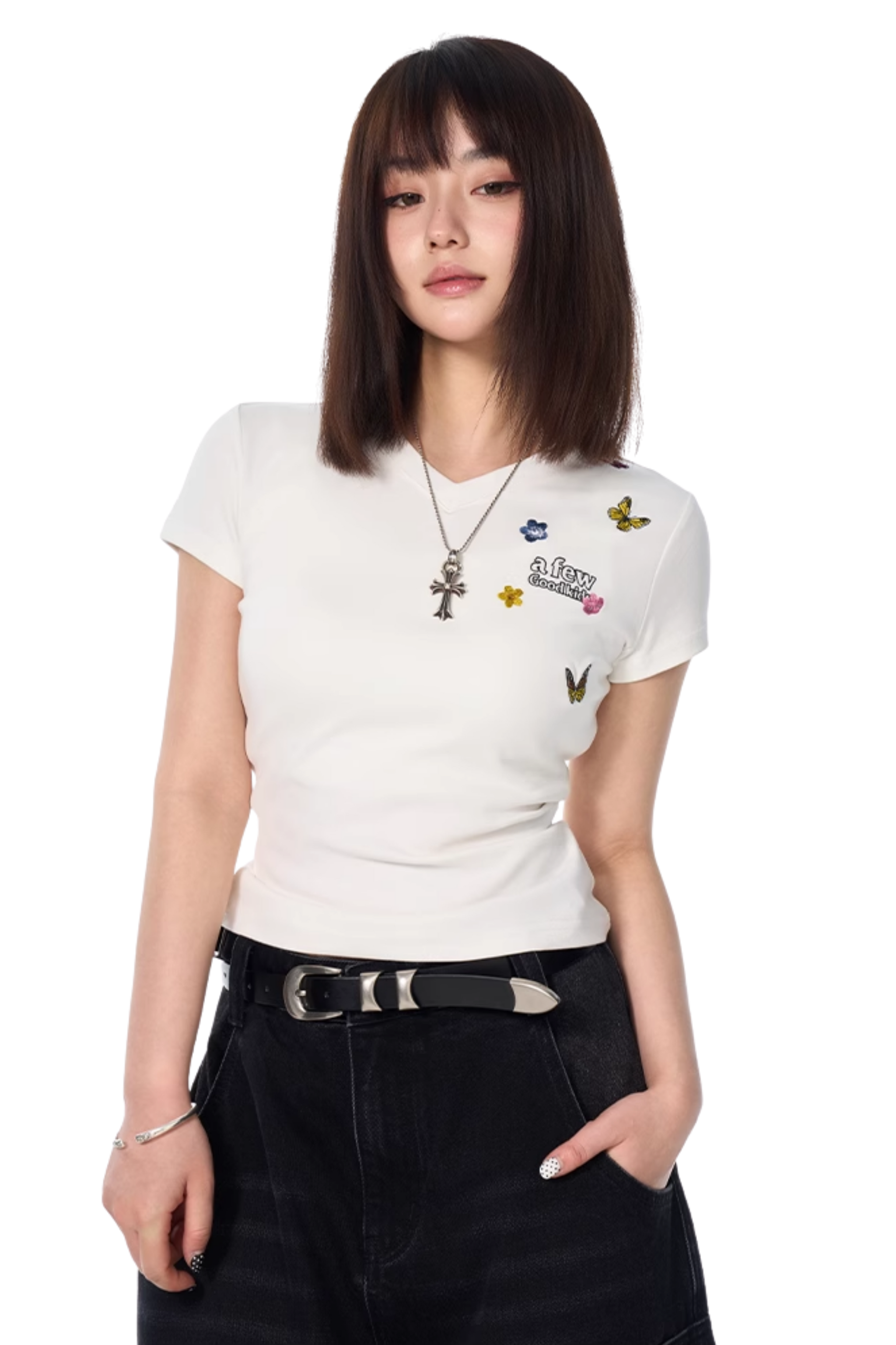 AFGK Surrounding Butterfly Embroidery Tee