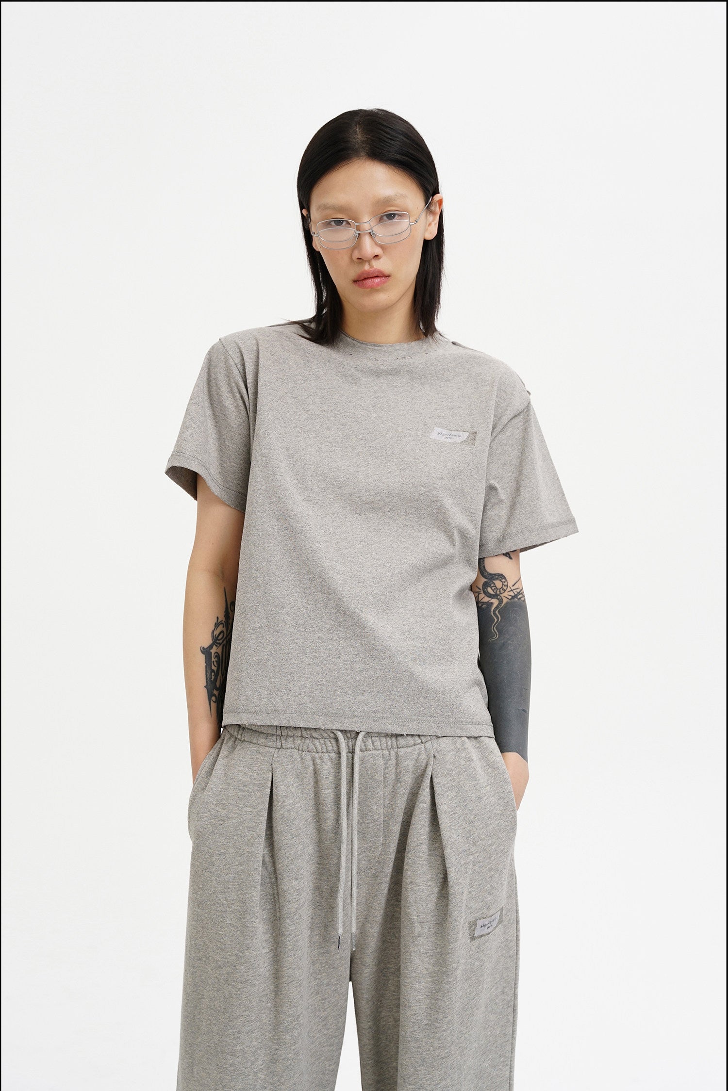 Masonprince 26 Early Spring Layered Crew Neck Knit Short-Sleeve T-Shirt