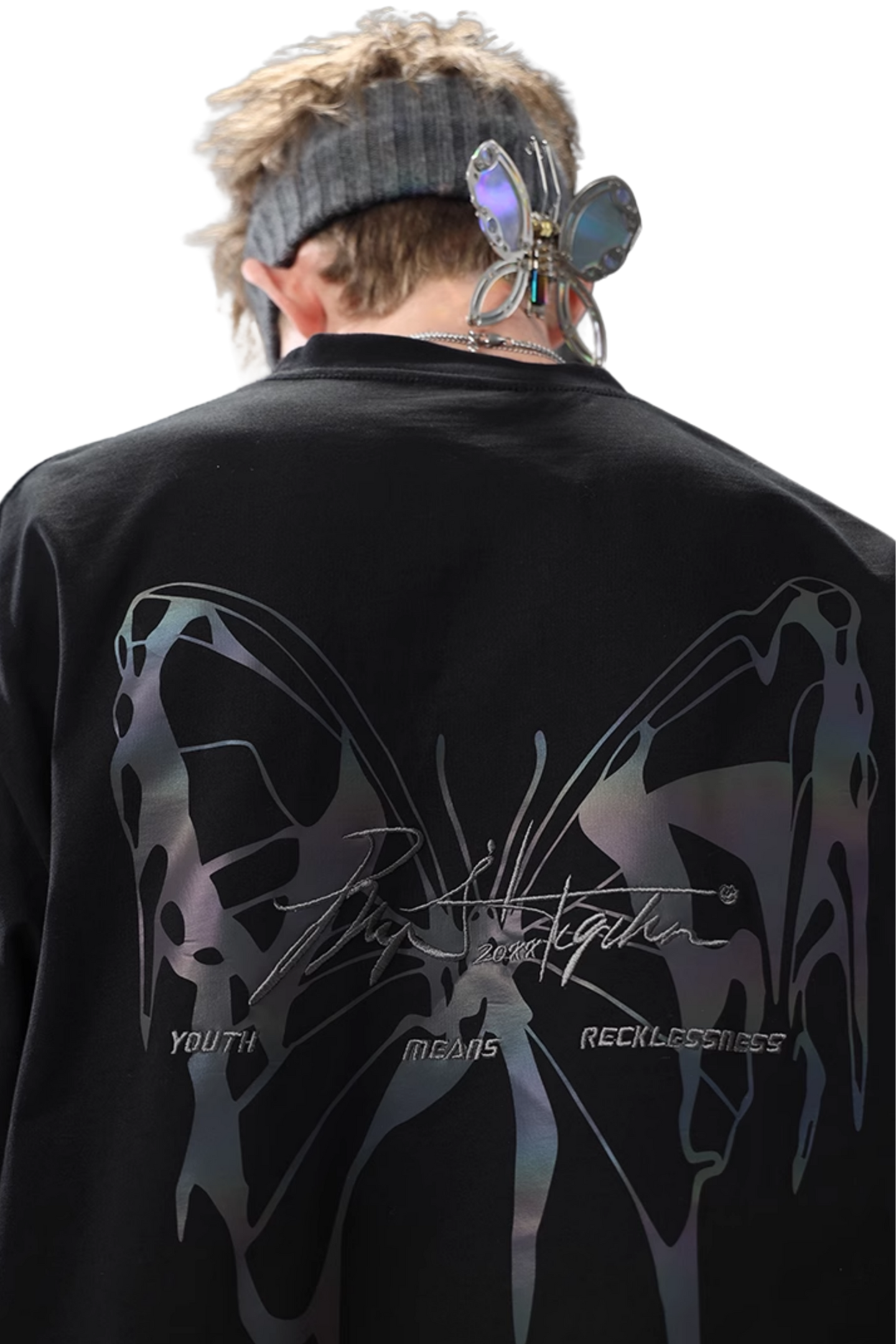 BJHG 3M Reflective Butterfly Embroidery Tee