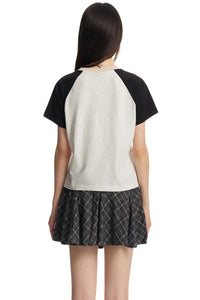 DangerousPeople｜Fun Letter Print Color‑Block Raglan Cotton T‑Shirt