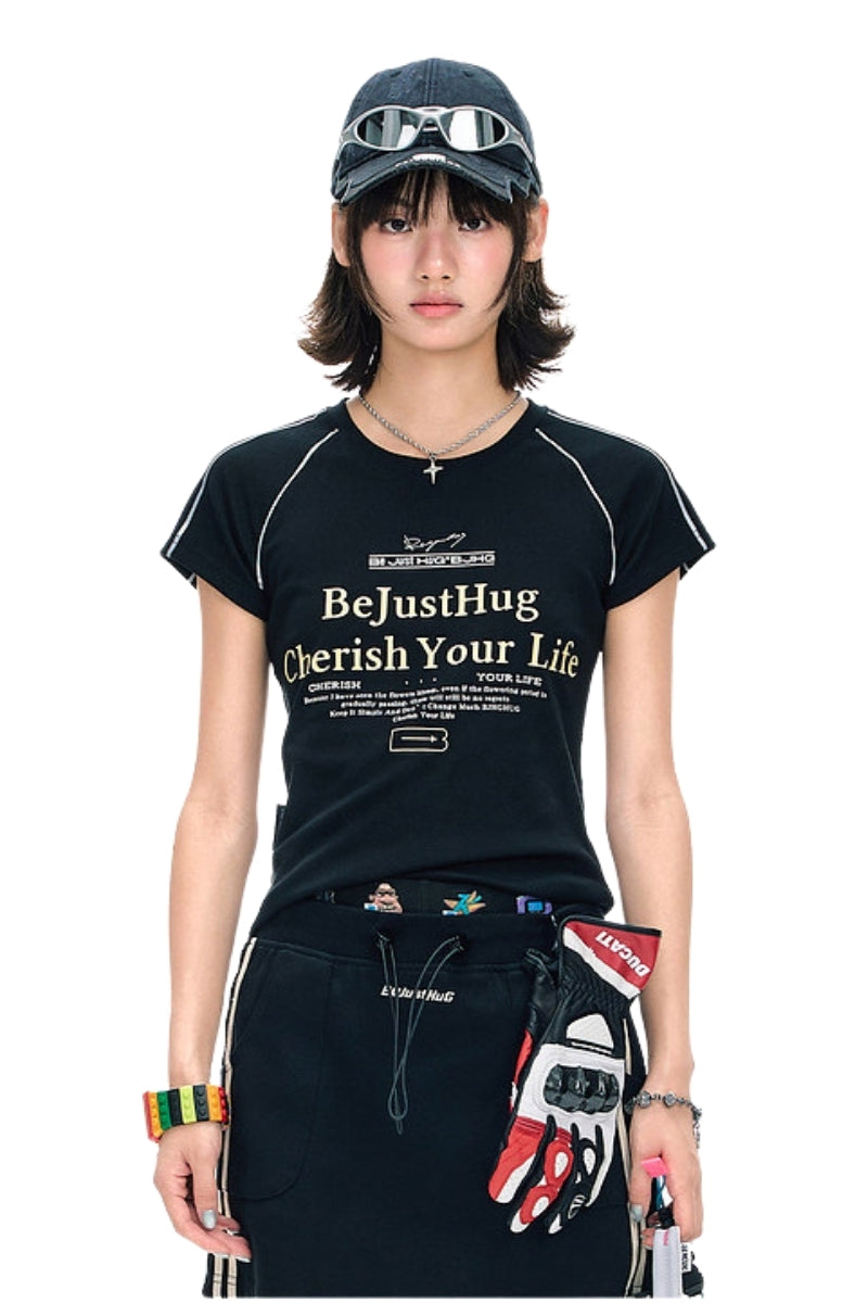 BJHG American Style Fitted Tee Women Summer New Cool‑Touch Streetwear Short Sleeve Top
