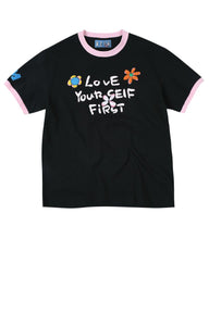 MEDM × YUY Jade Hugging Heart Slogan Contrast Trim Crew Neck Tee