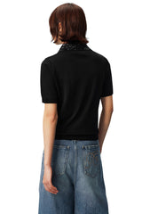 MEDM Casual Loose Fit Sequin Polo Collar Women's Tee