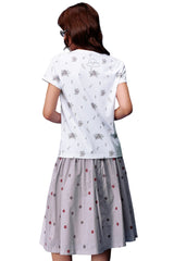 MEDM White Wreath Angel Print Polka Dot Loose Women Tee
