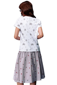 MEDM White Wreath Angel Print Polka Dot Loose Women Tee