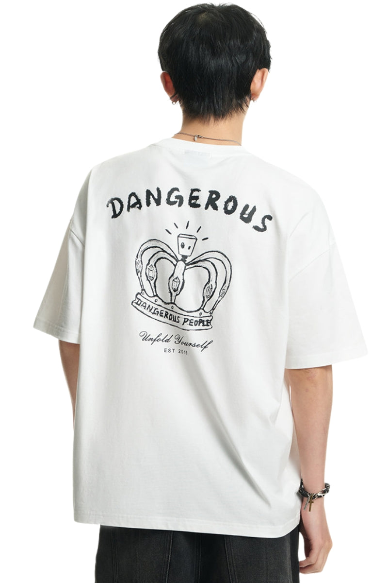 DangerousPeople DSP Detachable Small‑D Crown Print Drop‑Shoulder Tee