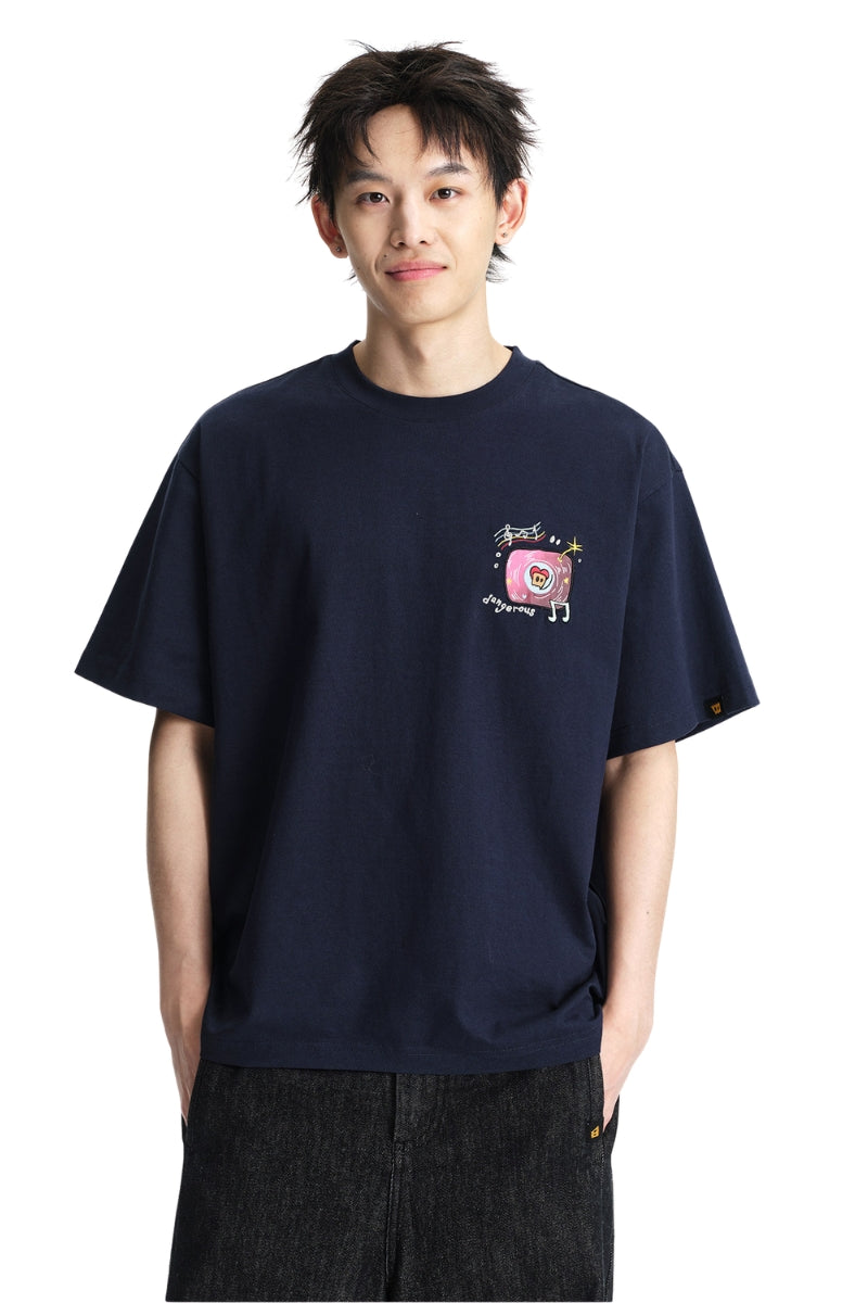 DangerousPeople DSP Mini‑D Vinyl Record Crew Neck Cotton Loose Casual T‑Shirt