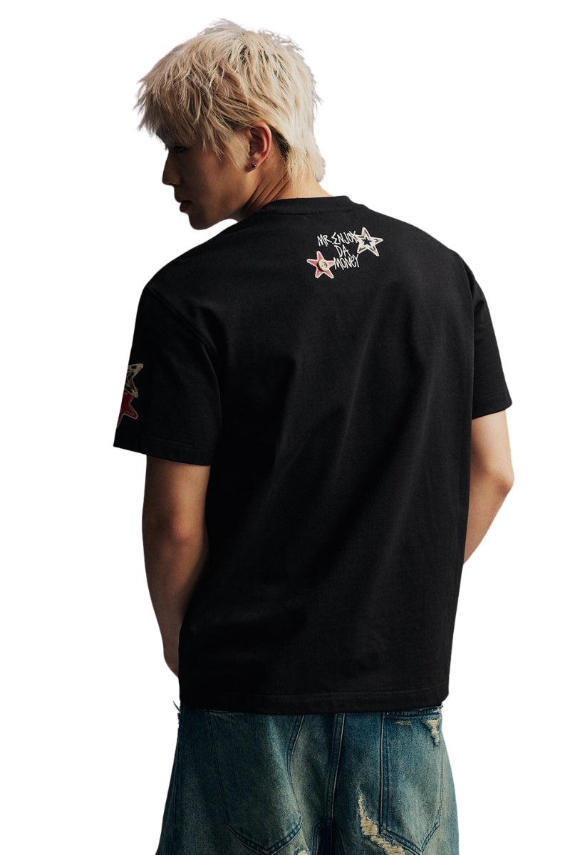 MEDM Leather Leopard Patch Big Logo Oversized Couple Tee