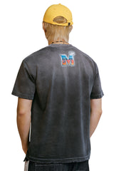 MEDM Gradient Metallic Letter Vintage Washed Distressed Tee