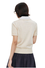 MEDM Detachable Lace Collar Knit Polo Women Summer Tee